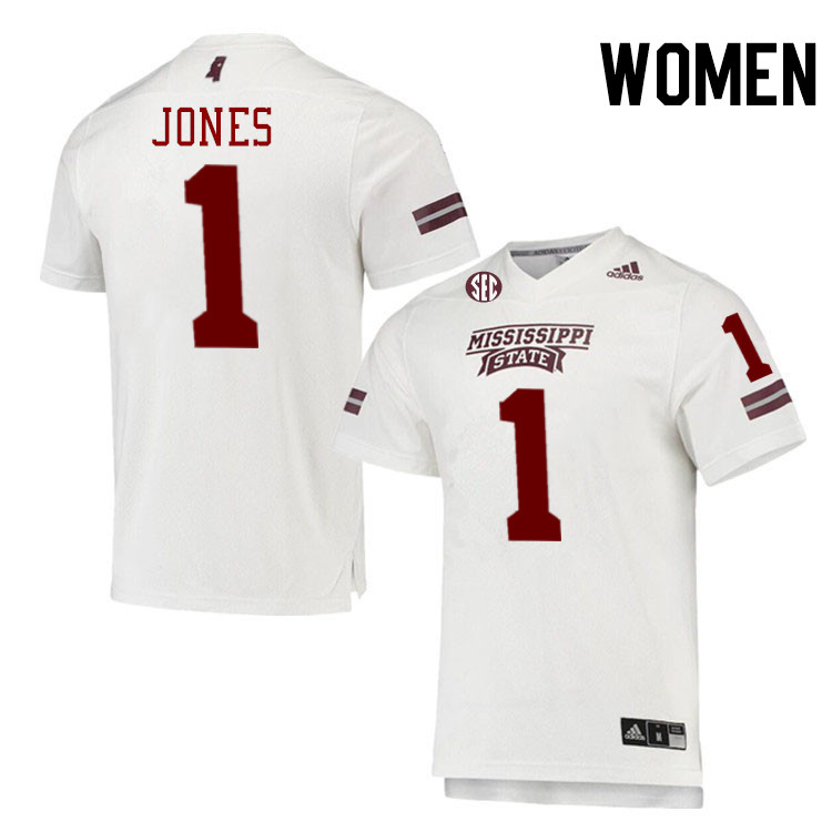 Women #1 Kelley Jones Mississippi State Bulldogs College Football Jerseys Stitched-White